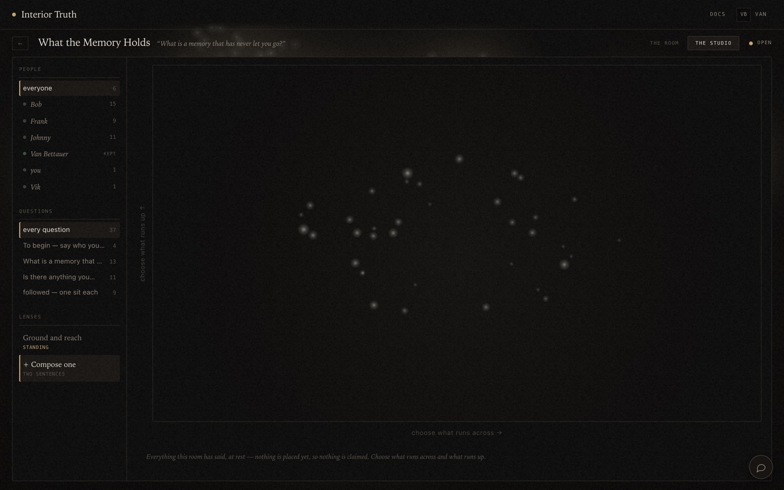 The compose slot: an empty ground with prompts to choose what runs across and what runs up.